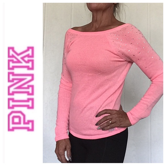 PINK VICTORIAS SECRET NEON PINK LOW BACK SWEATER SMALL - Picture 2 of 15
